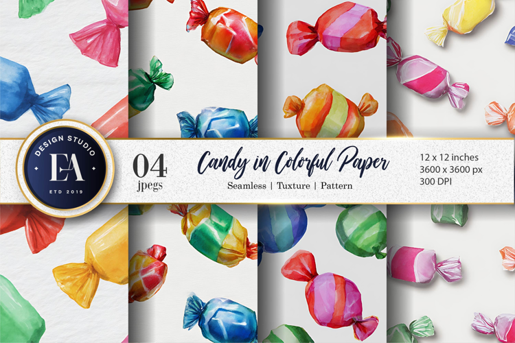 Colorful Wrapped Candy Hand Painted Watercolor Digital Paper