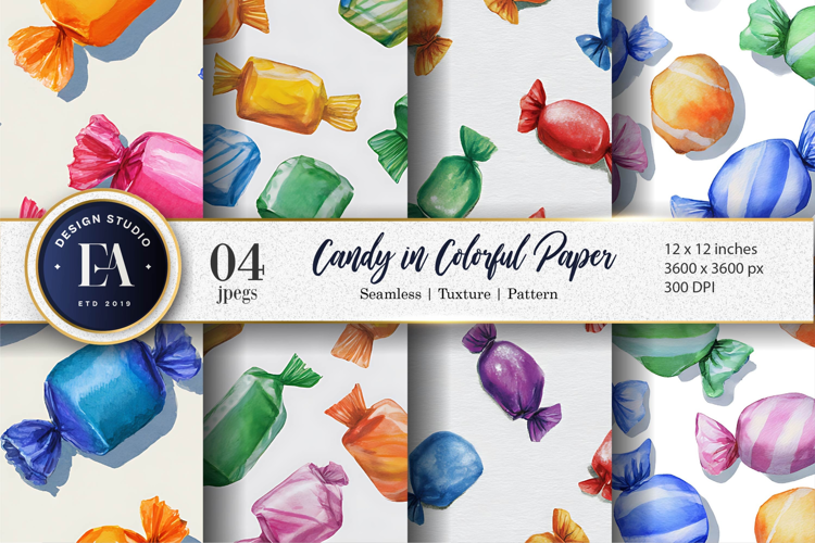 Watercolor Hand Painted Wrapped Candy Colorful Digital Paper