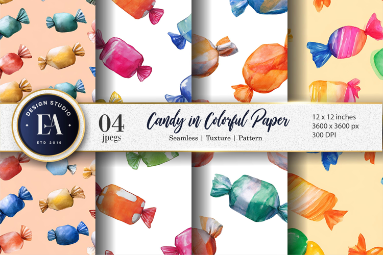 Seamless Watercolor Candy Colorful Wrapping Digital Paper