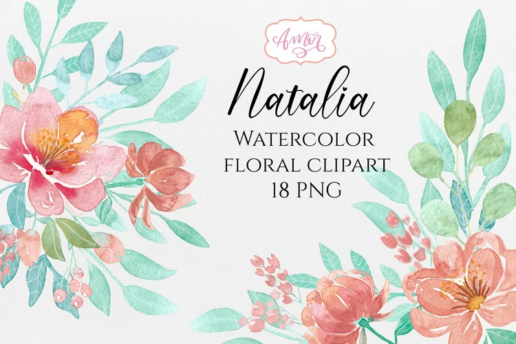 Watercolor floral clipart | 18 PNG flowers and greenery