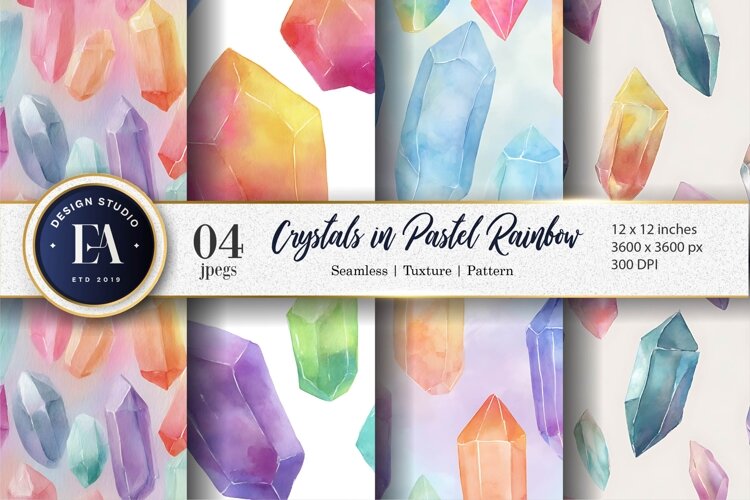Pastel Rainbow Crystals Watercolor Seamless Digital Paper example image 1