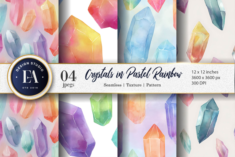 Pastel Rainbow Crystals Watercolor Seamless Digital Paper