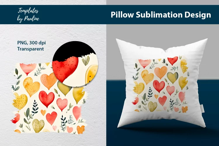 Hand-painted watercolor heart and leaves Pillow Case / Cover