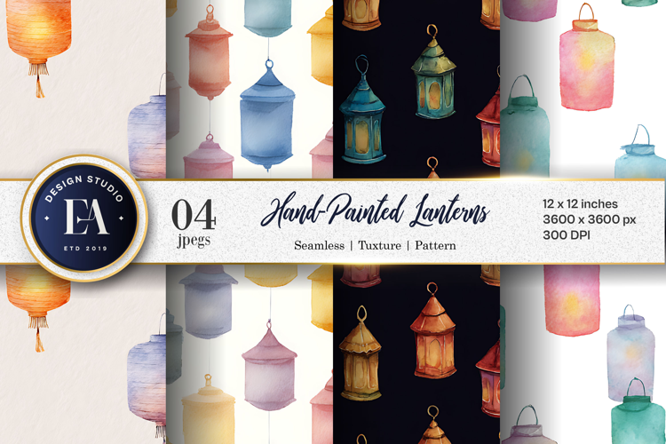 Hand-Painted Lanterns in Floating Style Digital Paper