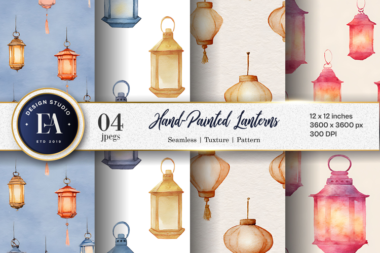 Hand-Painted Lanterns in Floating Style Digital Paper