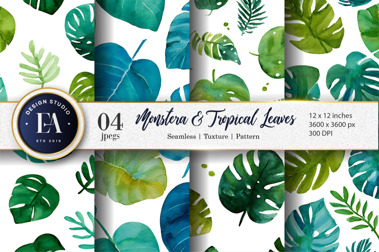 Tropical Greenery Monstera Seamless Pattern Digital Paper