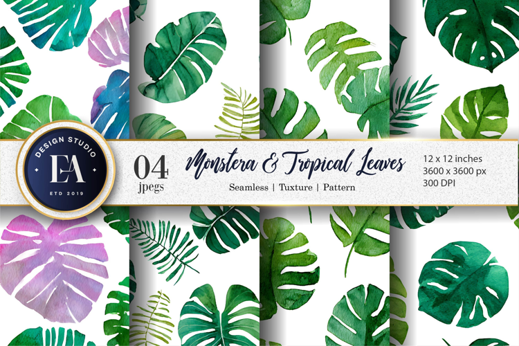 Tropical Monstera Leaves Seamless Design Digital Paper