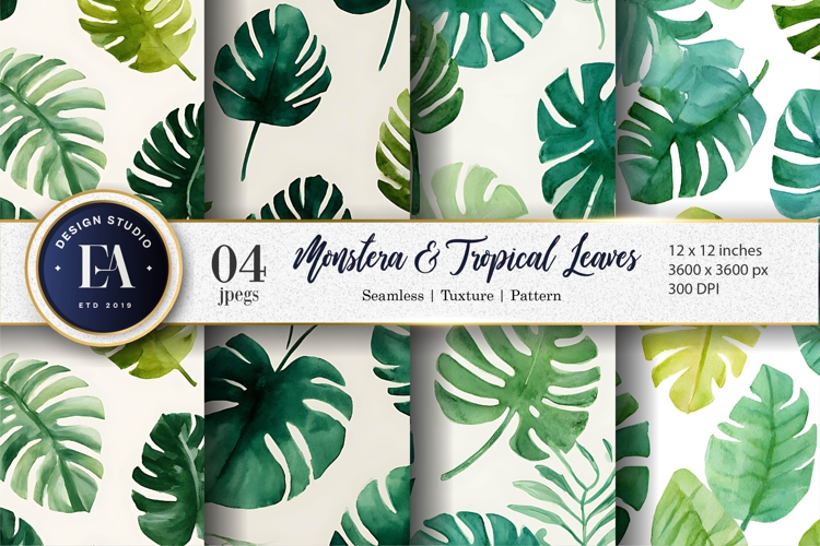 Tropical Greenery Monstera Seamless Pattern Digital Paper