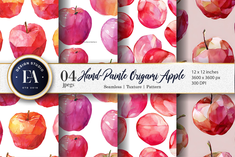 Origami Apple Watercolor Seamless Digital Paper