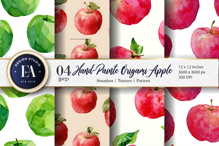 Hand-Painted Origami Apple Watercolor Seamless Digital Paper