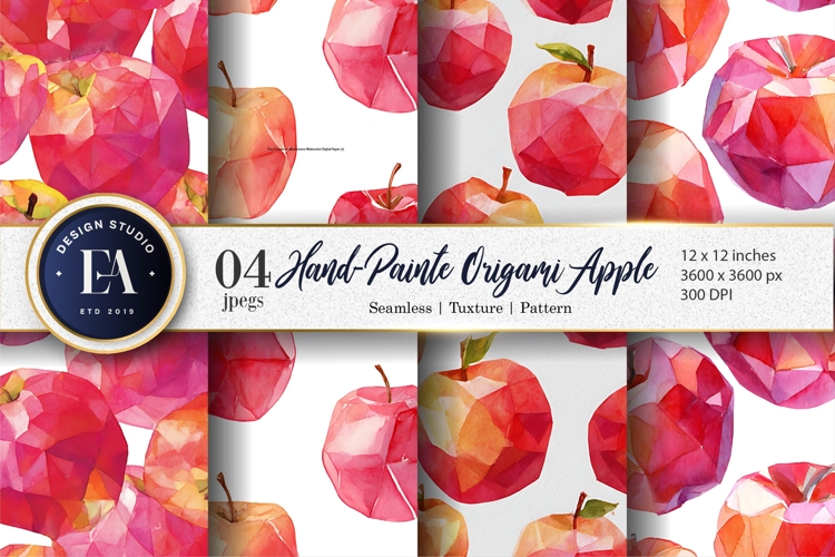 Hand-Painted Origami Apple Watercolor Seamless Digital Paper