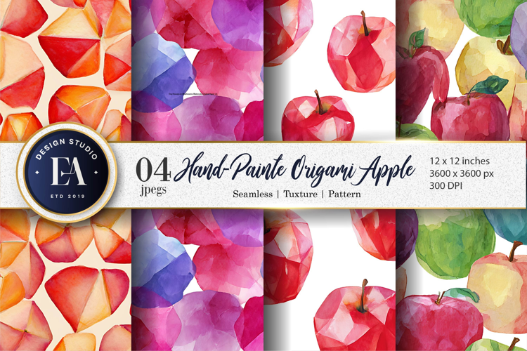 Origami Apple Watercolor Seamless Digital Paper
