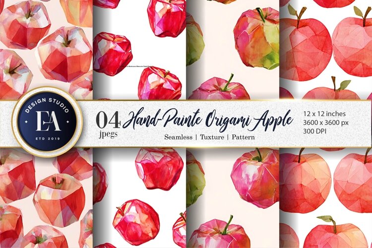 Origami Apple Watercolor Seamless Digital Paper example image 1
