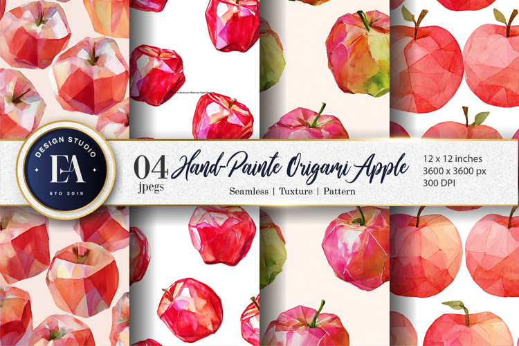 Origami Apple Watercolor Seamless Digital Paper