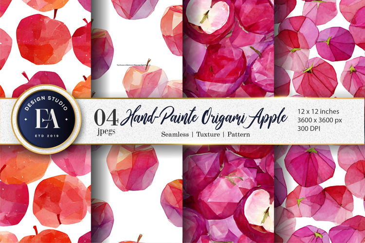 Hand-Painted Origami Apple Watercolor Seamless Digital Paper