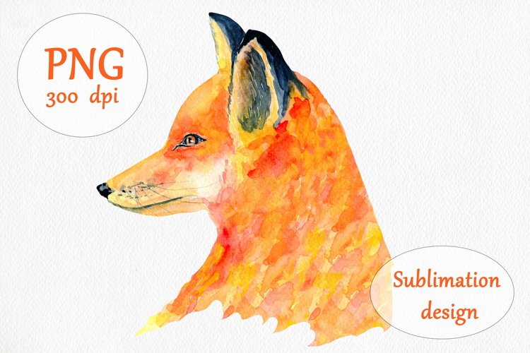 Watercolor Red Fox Sublimation Design - Animal Clipart PNG example image 1