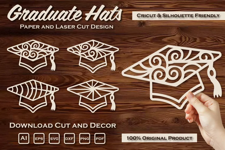 Decorative Graduate Hats Paper and Laser Cut Template SVG