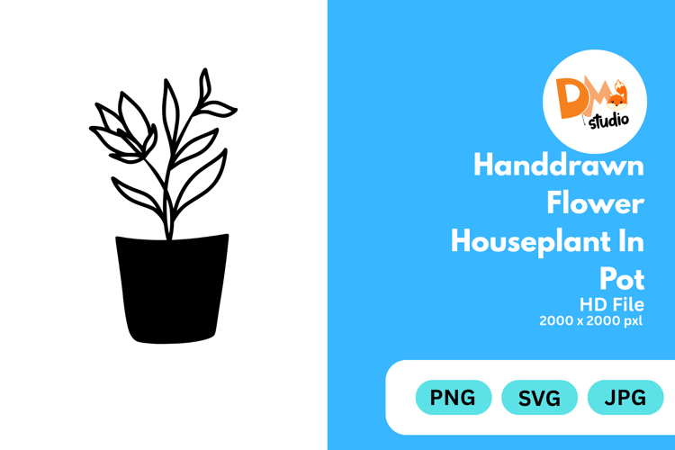 Handdrawn Flower Houseplant in Pot
