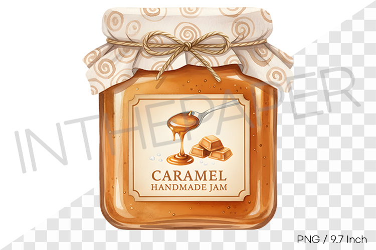 Sweet salted caramel jam in a cute ribbon jar PNG Clipart