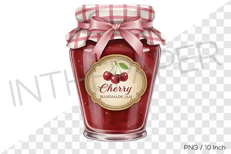 Sweet red cherry jam in a cute ribbon jar PNG Clipart