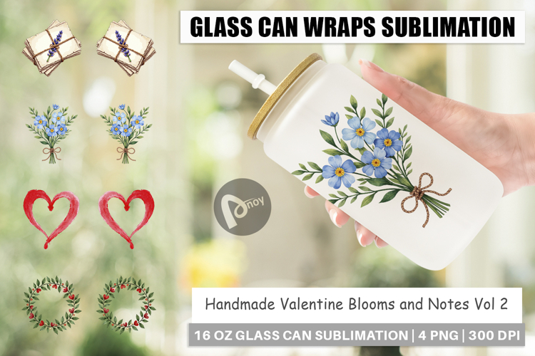 Valentine Blooms   Notes Glass Can