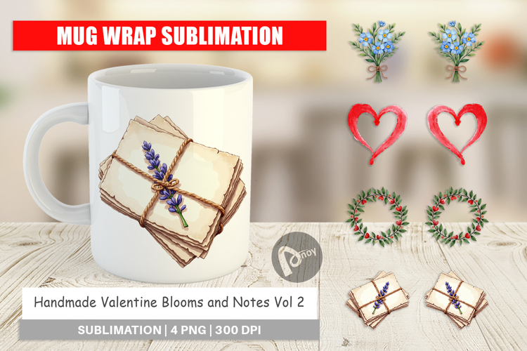 Valentine Blooms & Notes Mug Wrap
