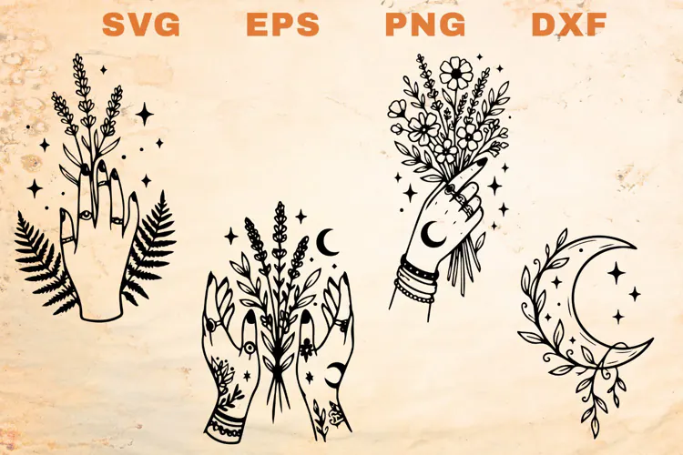 Celestial Hands and Plants SVG