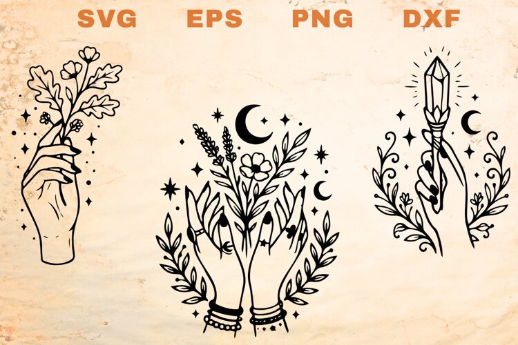 Hands with Wand and Plants SVG example image 1