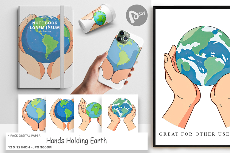 Digital Paper Hands Holding Earth