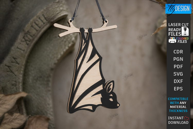 Hanging Bat Decor Laser Cut | Halloween Bat Ornament | CNC