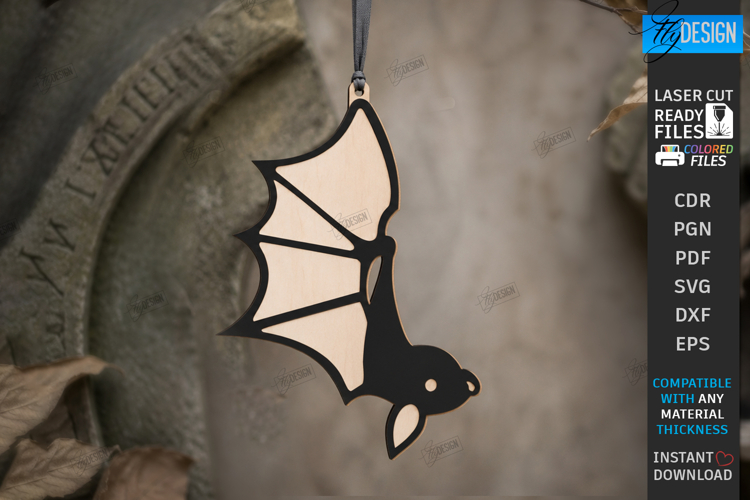 Hanging Bat Decor Laser Cut | Halloween Bat Ornament | CNC