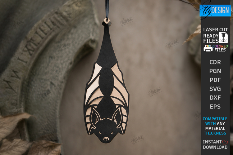 Hanging Bat Decor Laser Cut | Halloween Bat Ornament | CNC