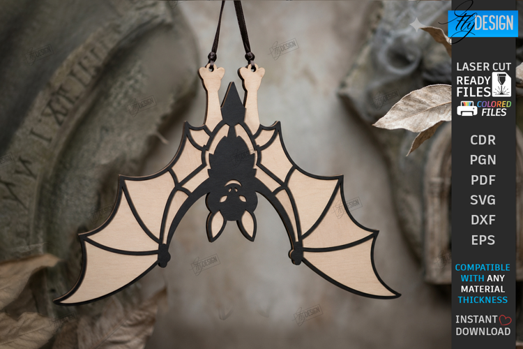 Hanging Bat Decor Laser Cut | Halloween Bat Ornament | CNC