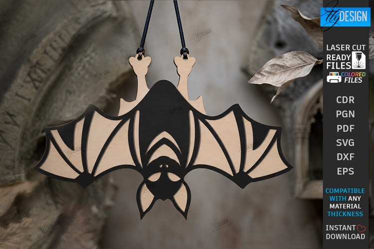 Hanging Bat Decor Laser Cut | Halloween Bat Ornament | CNC