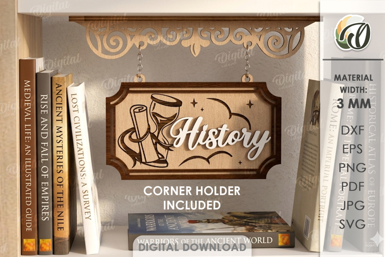 3D Hanging Bookshelf Sign Laser Cut. History SVG