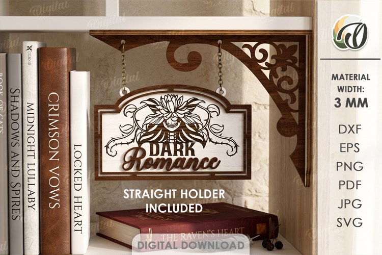 3D Hanging Bookshelf Sign Laser Cut. Dark Romance SVG