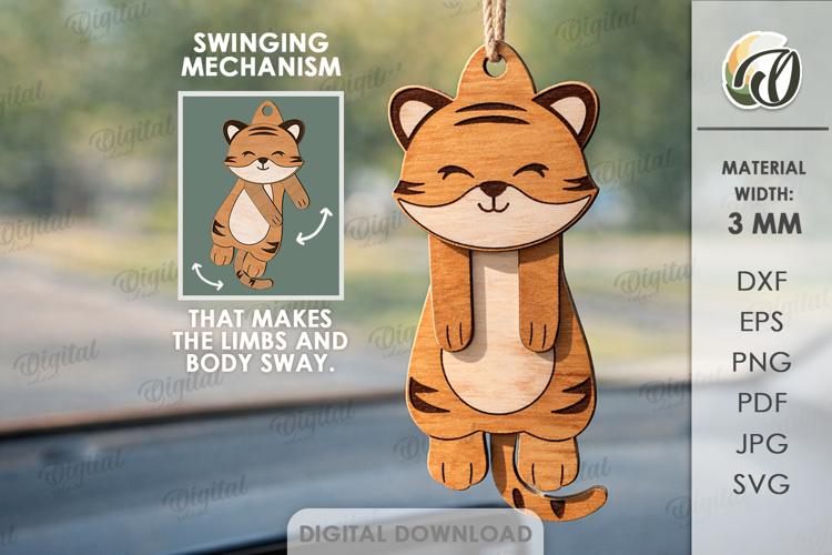 3D Hanging Animal Stress Relief Toy Laser Cut. Tiger SVG