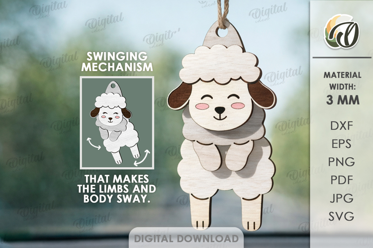 3D Hanging Animal Stress Relief Toy Laser Cut. Sheep SVG