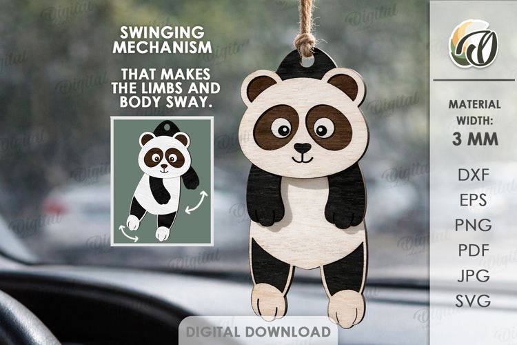 3D Hanging Animal Stress Relief Toy Laser Cut. Panda SVG
