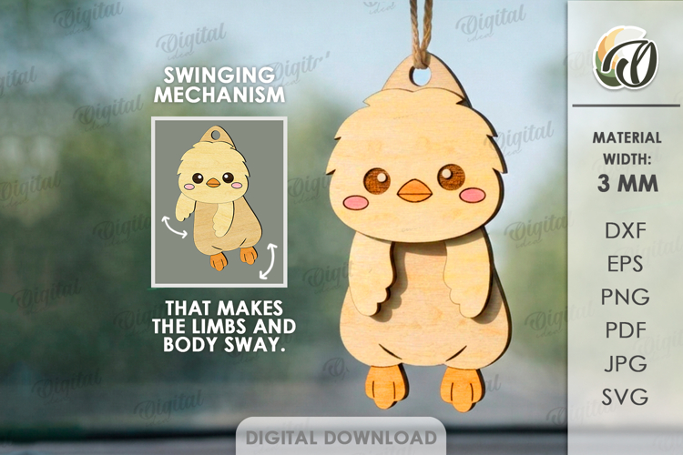 3D Hanging Animal Stress Relief Toy Laser Cut. Chick SVG