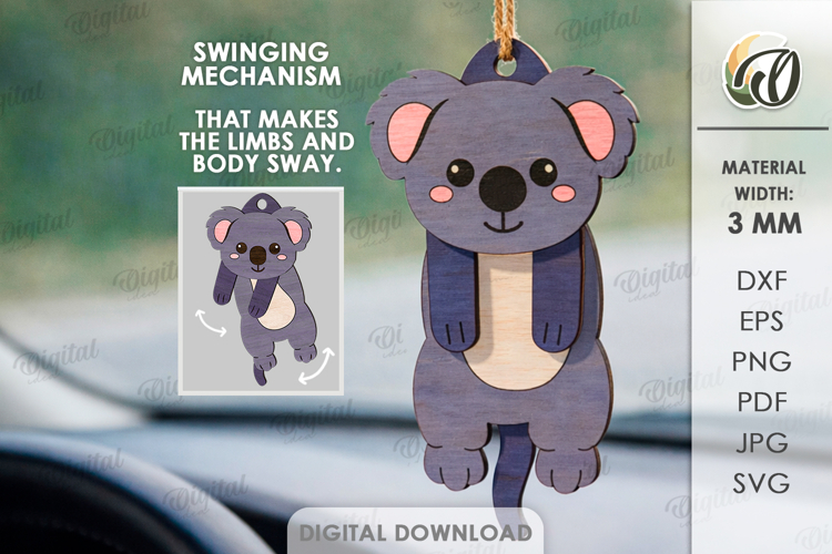 3D Hanging Animal Stress Relief Toy Laser Cut. Koala SVG