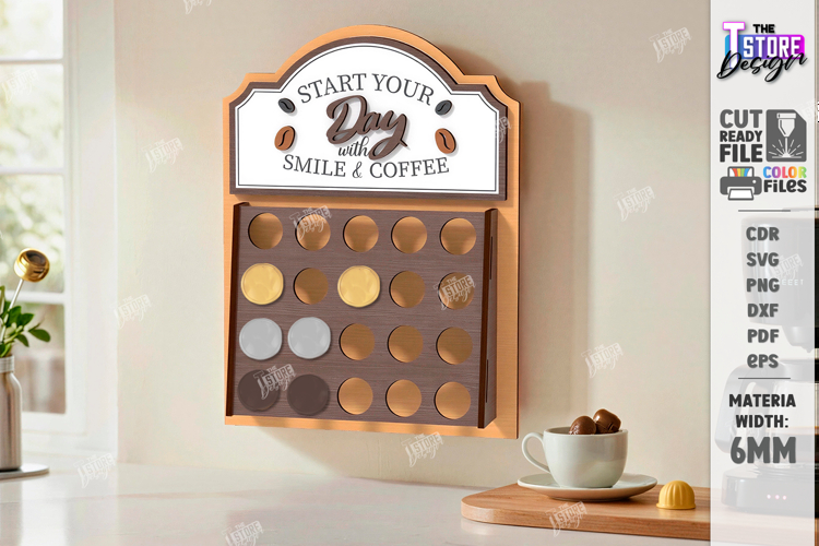 Coffee Pod Holder Laser Cut | Wall Coffee Capsule Holder SVG