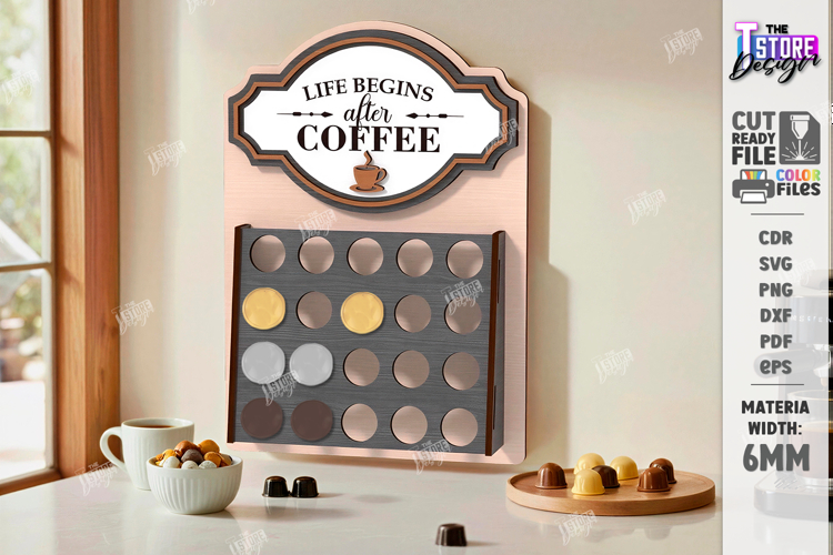 Coffee Pod Holder Laser Cut | Wall Coffee Capsule Holder SVG