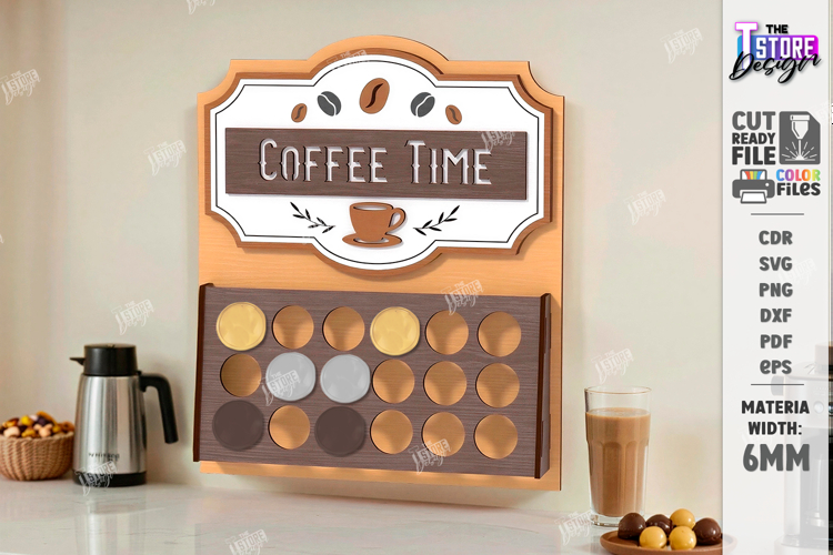 Coffee Pod Holder Laser Cut | Wall Coffee Capsule Holder SVG