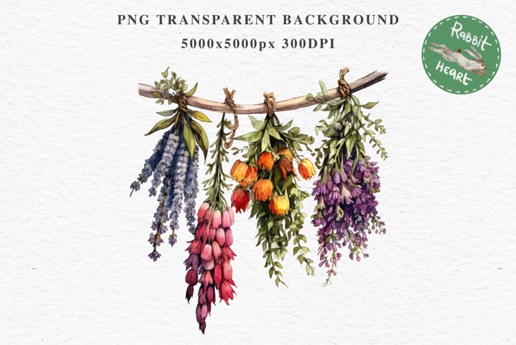 Hanging Dried Flowers Floral Clipart PNG Scrapbooking Image