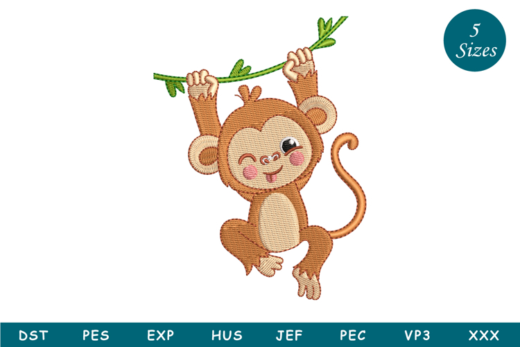 Hanging Monkey Embroidery Design