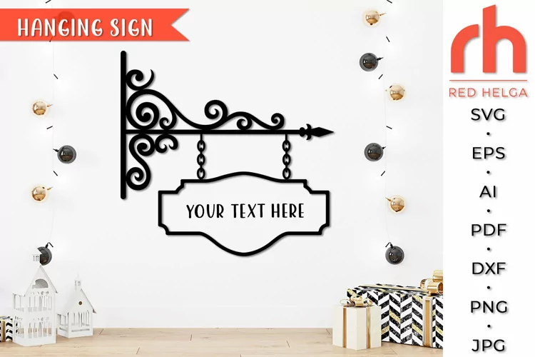Hanging Sign SVG, Retro Signboard Cut File Wrought Iron Sign