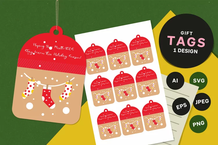 Hanging Socks with Polka Dot for Gift Tags