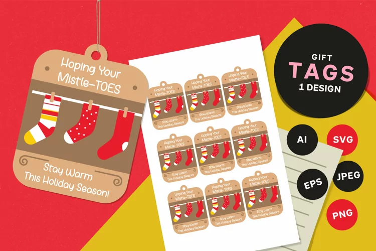 Hanging Socks with Text for Gift Tags