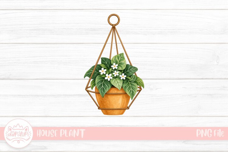Hanging Watercolor Plant in Geometric Hanger example image 1